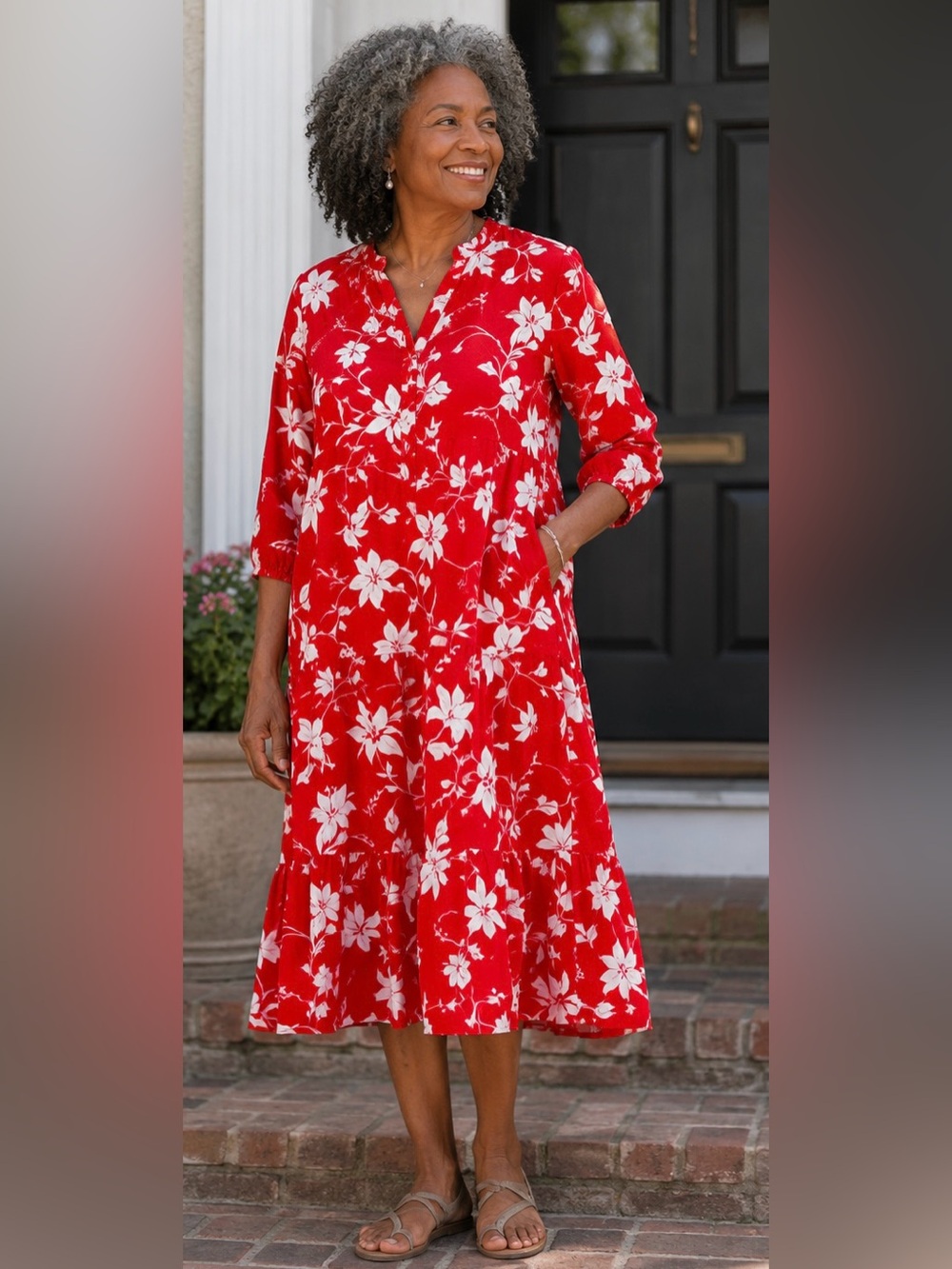 Croft & Barrow | Red Floral Maxi Dress | Tropical | Summer | Vacation | Beach